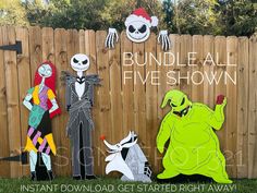 some paper cut outs are standing in front of a fence with the words bundle all five shown