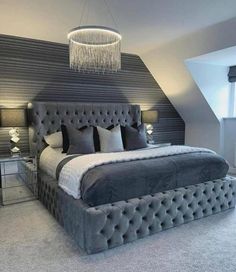 EIKKO-WINGBACK-BED-FRAME.jpg King Size Bed Master Bedrooms Modern, Contemporary Bedroom Ideas Master Suite, Huge Rooms Bedrooms, Grey Velvet Bedroom Ideas, Black White And Grey Bedroom Ideas Decor, Dark Room Ideas Bedrooms, Tufted Bedroom Ideas, Velvet Bed Bedroom Ideas, Grey Upholstered Bed Bedroom