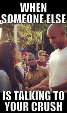 a man shaking hands with a woman in front of him and the caption says, when someone else is talking to your crush