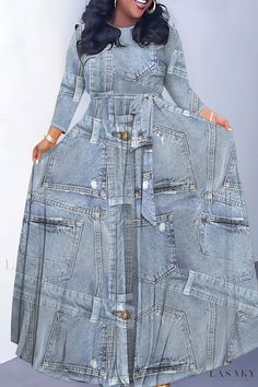 Lasaky - Comfortable A-Line Maxi Dress for Casual Wear Wide Leg Jeans Outfit, A Line Maxi Dress, Denim Maxi Dress, Line Dresses, Printed Casual Dresses, House Clothes, Flowy Design, Maxi Skirt Dress, Elegant Maxi Dress