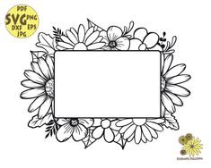 a black and white photo frame with flowers