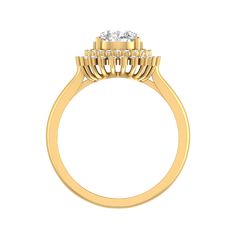 Complete your look with the exquisite Regal Round: Luxe Sunburst Halo Diamond Ring. Crafted with 14k gold and adorned with 44 sparkling diamonds totaling 0.34 carats, this dailywear halo ring is sure to make a statement. Light up any room with this 3.28 gram weight piece. Cluster Yellow Gold Diamond Ring With Prong Setting, Luxury Yellow Gold Cluster Halo Ring, Yellow Gold Cluster Diamond Ring With Prong Setting, Yellow Gold Halo Design Cluster Rings, Yellow Gold Cluster Ring With Halo And Round Cut, Yellow Gold Cluster Halo Ring For Anniversary, Yellow Gold Round Cut Halo Cluster Ring, Yellow Gold Cluster Halo Ring, Formal Yellow Gold Halo Ring With Center Stone