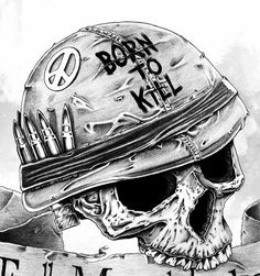 a drawing of a skull wearing a baseball hat with the words born to kill written on it