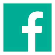 the facebook logo is shown in white on a teal green square with an arrow pointing up