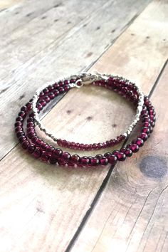 Genuine Garnet Bracelet, Sterling Silver Small Bead Bracelet, Garnet Jewelry, Hand Beaded Double Wrap Bracelet, January Birthstone Jewelry On Etsy Faceted Rondelle Beaded Bracelets As Gift, Stackable Rondelle Beaded Bracelets, Garnet Jewelry With Faceted Round Beads, Faceted Sterling Silver Beaded Bracelets, Faceted Garnet Round Bead Jewelry, Faceted Rondelle Bracelets As Gift, Rondelle Faceted Bracelet As Gift, Faceted Rondelle Bracelet As Gift, Silver Bracelet For Women