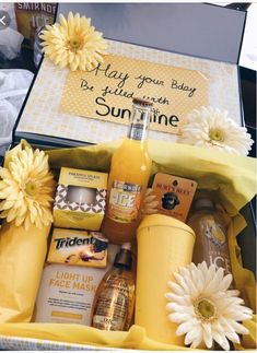 the sun shine gift box is filled with personal care products and gifts for someone special