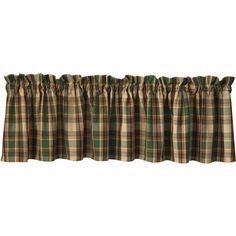 a window curtain with plaid pattern on it