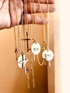 Beautiful, simple, and lustrous, this piece is a great gift for a special someone or as a gift to oneself. It is also suitable for daily wearing. You have the option to choose between a blank or hand-stamped 5/8” disc. The possibilities for customization are endless, whether you prefer initials, names, dates, or phrases. Item Details: • This listing is for (1) disc + cross drop necklace.• 5/8”(16mm) disc, large cross size of about 30 mm.• All metal components are sterling silver and 14k gold-fil Nickel-free Cross Pendant Necklace As Gift, Customizable Cross Pendant Jewelry As Gift, Nickel Free Cross Pendant Jewelry Gift, Customizable Cross Pendant Jewelry For Gifts, Customizable Cross Pendant Jewelry Gift, Personalized Cross Pendant Jewelry Gift, Symbolic Round Necklace For Personalized Gift, Personalized Cross Pendant Jewelry For Gifts, Adjustable Cross Pendant Necklace For Gift