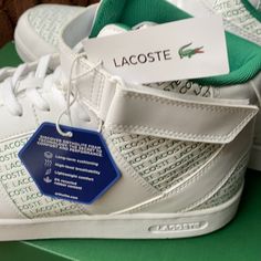 Nwt.Have Box.Men’s Lacoste Sneakers White With Green Letters. White Casual High-top Tennis Sneakers, White Casual High-top Sneakers For Tennis, Casual White High-top Tennis Sneakers, Casual White High-top Sneakers For Tennis, Green Letters, Lacoste Sneakers, Lacoste Shoes, Shoes Men, Sneakers White