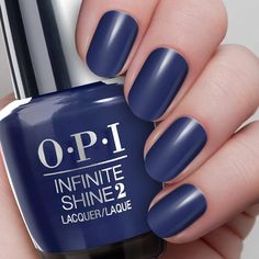 A moody, but never gloomy, navy blue. Slate Nails, Blue Nail Polish Colors, Pedicure Designs Toenails, Essie Nail Colors, Acrylic Nail Polish, Navy Blue Nails, Opi Infinite Shine, Blue Nail Designs, Blue Nail