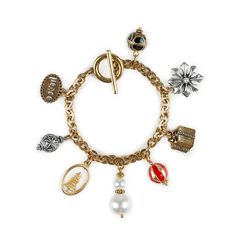 Patricia Nash Two-Tone Holiday Charm Bracelet  You can feel Patricia Nash's affection for the Yuletide in this vibrant charm bracelet. Wear the sentimental Christmas and winter holiday design as a very special seasonal style statement.      Bracelet approx. 7-5/8"L x 1-1/8"W; fits up to 6-3/4" wrist     Drops approx. 5/8" to 3/4" width     Goldtone, silvertone; oxidized, satin finish     Oval-link chain: toggle clasp     Charms: Peace drop, Filigree egg drop, Red enamel ornament drop, Christmas Mom Appreciation Gifts, Mom Appreciation, Pretty Ear Piercings, Baby Girl Shower Gifts, Cute Bracelets, Holiday Design, Seasonal Fashion, Gifts For New Moms, Cute Jewelry