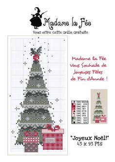 a cross stitch christmas tree with presents on it