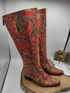 Handmade genuine leather custom made cowboy style boots. Every size available. #cowboyboots #womenboots #suzaniboots #customboots #forher #everydayboots #tapestryboots #festivalboots #outdoorfit #handmade #bemyboots #etsyaddict #halloween Brown Patchwork Cowboy Boots, Gum Boot, Festival Boots, Victorian Boots, Comfy Boots, Fashion Cowboy Boots, Unique Boots, Everyday Boots, Buy Boots