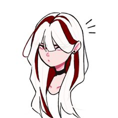 a drawing of a girl with long white hair and red eyes, looking at the camera