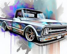 an artistic painting of a pickup truck