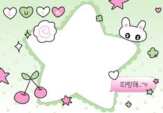 an image of a cartoon star with hearts and stars around it on a green background