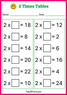 two times tables worksheet with the same number and one place for each table