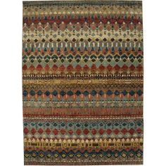 a multicolored rug with many different patterns