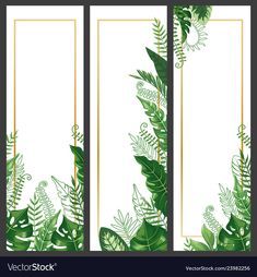 two vertical banners with green leaves and gold trimmings on the sides, one is empty