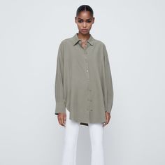 Bnwt Side Vents Oversized Matte Fabric Modern Long Sleeve Blouse For Day Out, Zara Oversized Blouse For Fall, Zara Oversized Blouse For Day Out, Zara Oversized Blouse For Daywear, Oversized Zara Blouse For Daywear, Versatile Zara Blouse For Work, Modern Blouse For Fall Daywear, Zara Relaxed Fit Blouse For Daywear, Sage Green Blouse