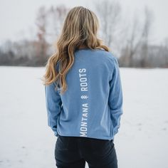 Montana Roots Unisex Long Sleeve - Blue Jean - The Montana Scene Feeling At Home, Blue Jean, Store Fronts, Get Back, Pretty Things, Original Design, Montana, Blue Jeans, Original Designs