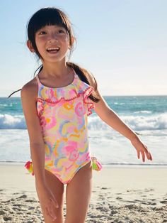 Pink Frill Swimsuit (3mths-16yrs) - Image 1 of 7 Stretchy Fabric, Boy's Clothing