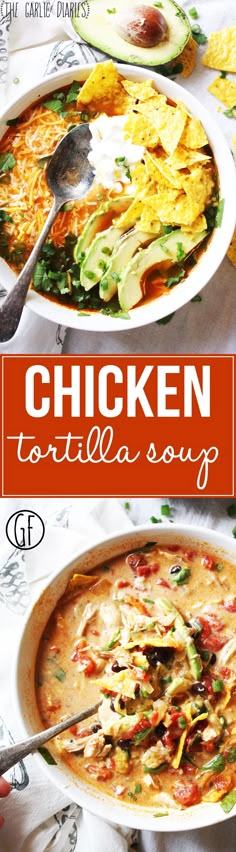 chicken tortilla soup with avocado and tomatoes