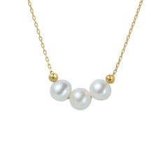 PRICES MAY VARY. This is a lovely 3-pearl necklace, a "smiling" shape chain. The pearls are near round and lustrous, two golden small balls make the pearls even more glowing and delicate. Features: .23-.27in (6-7mm) near round freashwater genuine pearls, 14K Gold plated hypoallergenic 925 Sterling Silver necklace chain. The chain length is 17.7inch (45cm), including 2 inch (5cm) extension part. Matching: This necklace would match most of daily outfits and highlight your neck curve. It can also g Double Pearl Necklace, Elegant Pearl Jewelry, Silver Necklace Chain, Buy Pearls, Pearl Chain Necklace, Delicate Features, White Pearl Necklace, Sterling Silver Chain Necklace, Pearl Chain