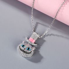 Smiling Cat, Bright Eyes, Cat Jewelry, Cat Necklace, Necklace Online, Black Necklace, Quality Jewelry, Diamond White, Sterling Silver Necklaces