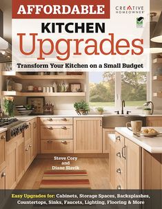 the front cover of a magazine about kitchen upgrades, including cabinets and counter tops