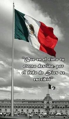 a mexican flag flying in front of a building