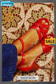 Cross Chunky Heels Sandals Buckled Heels, Chunky Heels Sandals, Buckle Shoes, Heels Sandals, Dress And Heels, Ankle Straps, Red Shoes, Suho, Womens High Heels