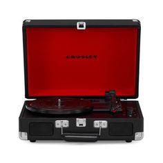 the crosley suitcase record player is open and ready to be used for music