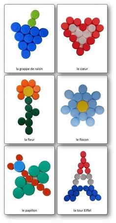 four different colored circles arranged in the shape of flowers