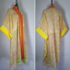 A beautiful one of a kind kimono, handmade with vintage printed saree material. Oversized Kimono cuff and panel collar in soft Linen viscose. Topstitch detailing across collar & cuffs. Long in length with side slits.  Free Size Design Fits UK 10-30  Relaxed boho style. Machine washable 30o Hang to dry Non crease. Steam or iron collar& cuffs.  This is a one of a kind design handmade by me in my studio Summer Saree, Relaxed Boho Style, Saree Material, Oversized Kimono, Silk Kimono Jacket, Smart Casual Wear, Summer Kimono, Saree Silk, Mode Boho