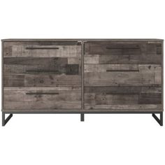 the sideboard is made out of wood and has metal legs