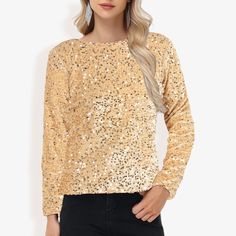 Elevate your style with the Anna-Kaci Women's Sequin Blouse, a perfect blend of elegance and glamour. This long-sleeve top is covered in shimmering sequins, making it ideal for special occasions or a night out. The round neck and comfortable fit ensure ease of wear, while the sparkle detailing adds an eye-catching finish to your outfit. Pair it with jeans for a chic casual look or dress it up with a skirt for a more sophisticated ensemble. Perfect for standing out in any crowd, this top brings a Long Sleeve Sequin Top, Sparkle Blouse, Party Blouse, Sparkle Top, Sequin Blouse, Long Sleeve Sequin, Elegant Blouses, Chic Casual, Top Round