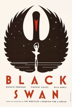 the poster for black swan shows a woman with her arms in the air