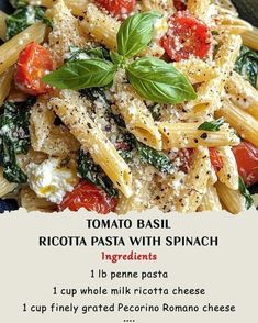 pasta with spinach, tomatoes and parmesan cheese