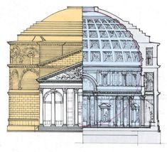 an architectural drawing of a building with a glass dome on the top and bottom floor