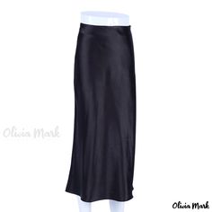 Olivia Mark - High-Waisted Satin Midi Skirt - Slim Fit, Casual Elegance with a Flattering Silhouette Black Stretch Full-length Pencil Skirt, Black Flowy Pencil Skirt For Night Out, Black Full-length Skirt For Night Out, Black Full Length Skirt For Night Out, Full Length Black Skirt For Night Out, Black Full Length Lined Skirt, Black Full Length Elegant Pencil Skirt, Elegant Full-length Black Pencil Skirt, Elegant Full Length Black Pencil Skirt