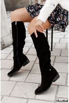 Olivia Mark - Winter Side Zipper Suede High-Cut Boots Knee High Boots Winter, Womens High Boots, Bota Country, Popular Boots, High Leather Boots, Point Shoes, Estilo Chic, Retro Women, Womens Knee High Boots