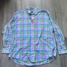 Plaid With Linen Look. Nwt Xxl Vv Sticker Included With Purchase. Purple Relaxed Fit Shirt With Buttons, Purple Shirt With Buttons And Relaxed Fit, Purple Shirt With Relaxed Fit And Buttons, Purple Top With Spread Collar And Button Closure, Casual Purple Shirt With Buttons, Casual Purple Shirt With Button Closure, Casual Long Sleeve Purple Shirt, Casual Purple Long Sleeve Shirt, Purple Long Sleeve Shirt With Button Closure