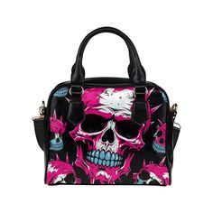 Punk Skull Shoulder Handbag Black Skull-shaped Bag For Halloween, Black Skull-shaped Bag With Skull Print, Black Skull Bag For Halloween, Edgy Bags For Halloween, Edgy Bags For Halloween Alternative Fashion, Edgy Bags For Alternative Fashion Halloween, Black Skull Print Bag For Halloween, Black Halloween Bags With Skull Print, Black Halloween Bag With Skull Print