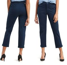 Levi's Women's Classic Chino Cuffed Pants Navy size 8, 10 NEW Best Work Pants, Navy Chinos, Cropped Chinos, Denim Shirt With Jeans, Chinos Style, Cuffed Pants, Levis Women, Chino Pants, Work Ideas