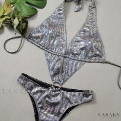 Lasaky - Silver Glossy Bikini with Circular Ornament Detail One-Piece Swimsuit High Neck Bodysuit, Sleeveless Jumpsuits, Olivia Mark, One Piece Swimsuit, Sleeve Length, One Piece, Silver