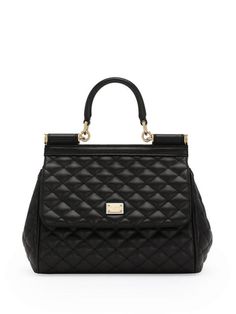 black lambskin diamond-quilted detailing gold-tone logo plaque foldover top adjustable detachable shoulder strap single rolled top handle concealed magnetic fastening internal slip pocket main compartment internal logo stamp Size and Fit - DEPTH: 10.0... Dolce And Gabbana Handbags, Quilted Handbag, Chic Quilts, Medium Handbags, Quilted Handbags, Dolce E Gabbana, Black Leather Handbags, Leather Cap, Chic Handbags