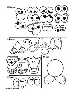 an image of different types of eyes and mouths for children to color on the page