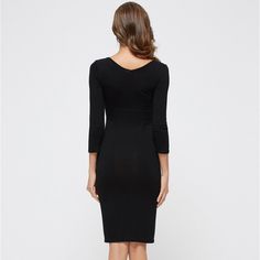 Dresses Length: Knee-LengthNeckline: Slash NeckSilhouette: SheathStyle: CasualSleeve Length: HalfSleeve Style: RegularMaterial: Polyester SKU: 987016 Sheath Dress, Half Sleeves, Dress Length, Dresses For Work