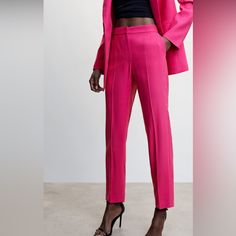 New With Tags. Beautiful Hot Pink Suit Pants. Flowy Fabric. Straight Design. Cropped Design. Two Side Pockets. Two Welt Pockets On The Back. Dart Detail. Elasticated Waist. Concealed Button, Hook And Zip Fastening. Party And Events Collection. Pink Suit Pants, Hot Pink Suit, Jumpsuit Mango, Mango Trousers, Mango Pants, Slim Fit Cargo Pants, Straight Suit, Casual Linen Pants, High Waisted Dress Pants